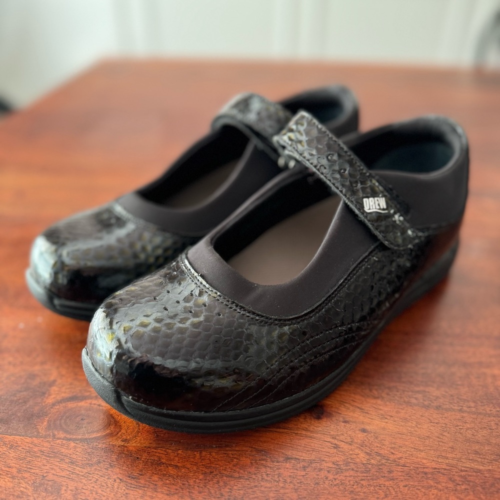 Drew Orthodic Mary Jane Shoe Women's 8.5 WW Black Croc Style Strap Walking